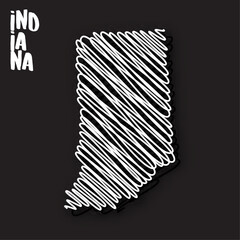 Vector illustration of Indiana map in hand drawn doodle style. Suitable for use as magnets and posters.