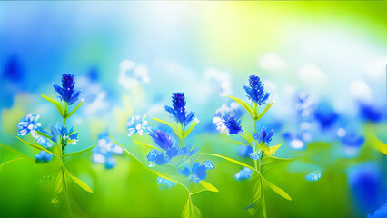 Fototapeta premium Captivating Blue Wildflowers: A Beautiful Nature's Delight with Soft Focus and Bokeh. 