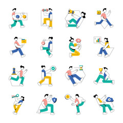 Naklejka premium Bundle of Business Marketing Flat Illustrations