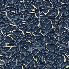 Lush Leafy Delight: Seamless Pattern on a Dark Blue Background. Generative AI.