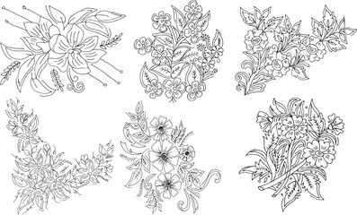 set of hand drawn flowers