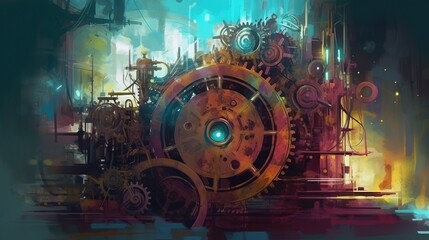A time machine with gears and cogs. Fantasy concept , Illustration painting. Generative AI