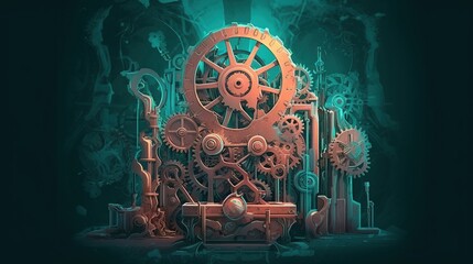 A time machine with gears and cogs. Fantasy concept , Illustration painting. Generative AI