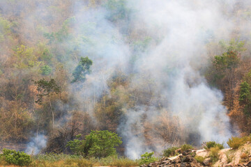 Air pollution caused by dry season agricultural and forest burning by the Mekong River, between Huay Xay and Pak Beng in Laos.