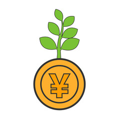 coin Yen, Yen money ,Yen financial growth, Yen currency, money bag, financial wealth concept illustration