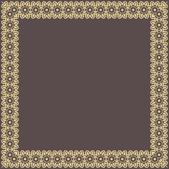 Classic brown and yellow vintage square frame with arabesques and orient elements. Abstract ornament with place for text. Vintage pattern