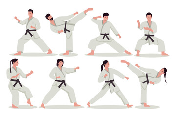 Karate people vector illustration set. Illustration for website, landing page, mobile app, poster and banner. Trendy flat vector illustration © Hengki