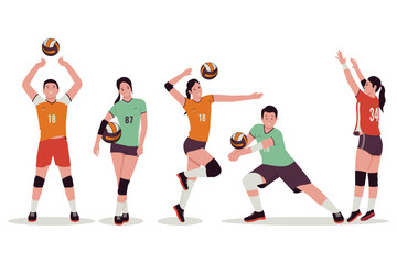 Fototapeta na wymiar Volleyball people player vector illustration set. Illustration for website, landing page, mobile app, poster and banner. Trendy flat vector illustration