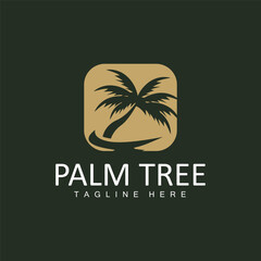 Obraz premium Coconut Tree Logo, Palm Tree Sunset Beach Vector, Elegant Minimalist Simple Design, Symbol Template Icon