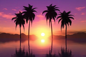 Obraz na płótnie Canvas Sunset and Palm Trees silhouette Generative Ai