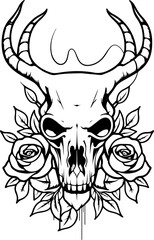 PNG Hand drawn reindeer skull with antlers and roses. Hipster tattoo design. Boho, grunge, rustic style. Prints, posters, t-shirts and textiles