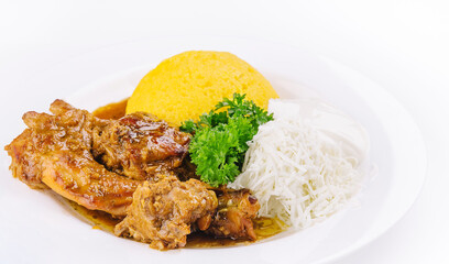 Traditional Moldavian, Italian and Romanian cornmeal porridge with meat and sauce