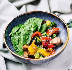 Grilled vegetable salad in ceramic dish