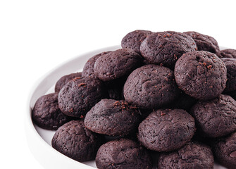 chocolate chip cookies on plate isolated on white