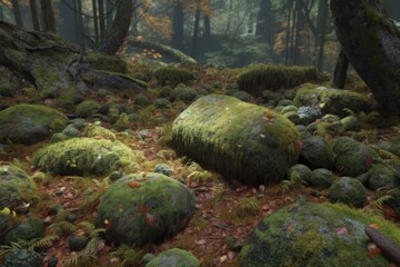 Fototapeta premium green moss on the rocks Generative Ai
