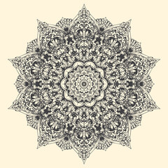 Circle mandala flower and skull illustration black and white