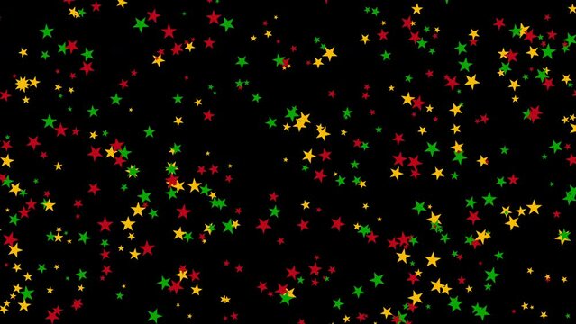 Twinkling Juneteenth Stars. On a black background.