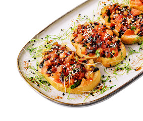 italian appetizing bruschetta with tomato on plate