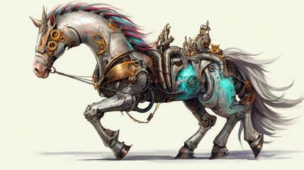 Fototapeta na wymiar A unicorn with mechanical enhancements. Fantasy concept , Illustration painting. Generative AI