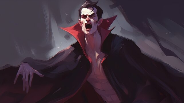 A vampire with fangs and a cape. Fantasy concept , Illustration painting. Generative AI