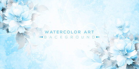 Abstract art background vector. Luxury minimal style wallpaper with blue watercolor flower.  Floral art for banners, prints, posters, cover, greetings, wallpaper and invitation card.