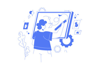 Using technology abstract concept vector illustration set.