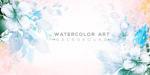 Fototapeta na wymiar Abstract art background vector. Luxury minimal style wallpaper with blue watercolor flower. Floral art for banners, prints, posters, cover, greetings, wallpaper and invitation card.