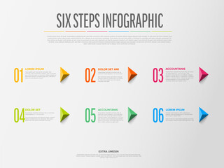 Vector six steps progress template with big arrows and numbers