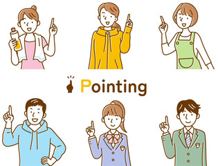 いろいろな人が指差ししているイラストセット