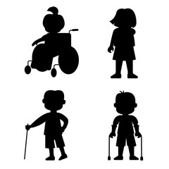 Silhouette inclusive, disabled children boys, girl