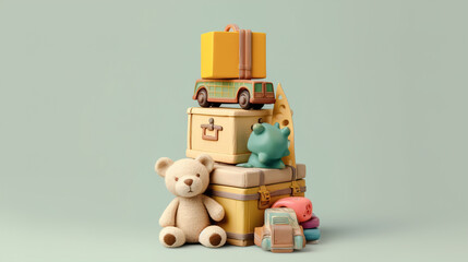 Children's toys on a light background in a minimalist style. AI generation
