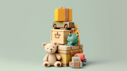 Fototapeta premium Children's toys on a light background in a minimalist style. AI generation