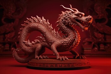 Obraz premium Happy Chinese new year dragon Zodiac sign, A red and gold chinese dragon in the style of luminous objects, created with generative ai