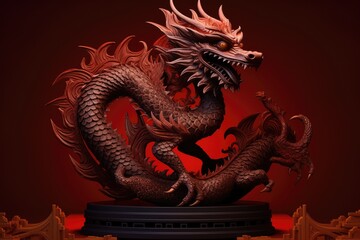 Fototapeta premium Happy Chinese new year dragon Zodiac sign, A red and gold chinese dragon in the style of luminous objects, created with generative ai