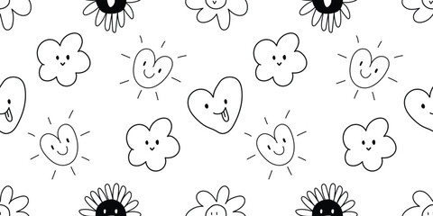 Doodle heart flower seamless pattern background - obrazy, fototapety, plakaty