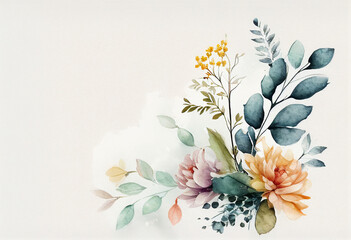 Vintage flowers background with flowers and leaves. Hand drawn illustration watercolor. generative ai