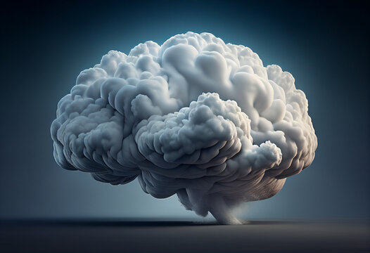 Brainstorming concept as a human brain with a stormy sky as a 3D illustration. Generative ai