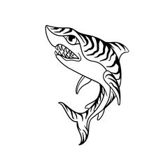 Hand drawn illustration of a tiger shark outline