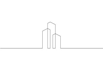 One continuous line. Linear . Minimalist home design. Geometric building logo. Modern city house. One continuous line drawn isolated, white background. © derplan13