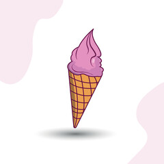 Delicious cone ice cream. Cartoon style illustration