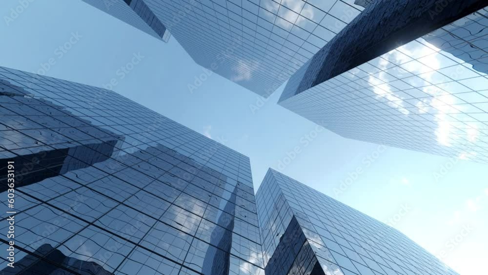 Aufkleber 3d rendering of modern office glass building in the city.