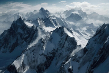 Fototapeta na wymiar Majestic mountain range covered in snow. - Generative AI
