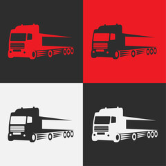 Dumptruck logo. Lorry logo. Logo in red, white and black colors. Vector illustration	