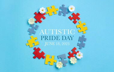 Fototapeta World Autism Awareness Day, ASD, Caring, Speak out, Campaign, Togetherness Concept on Blue Background. obraz