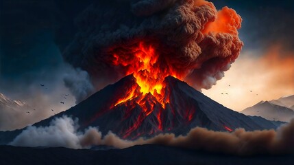 Volcano mountain eruption exploding, Generative AI 