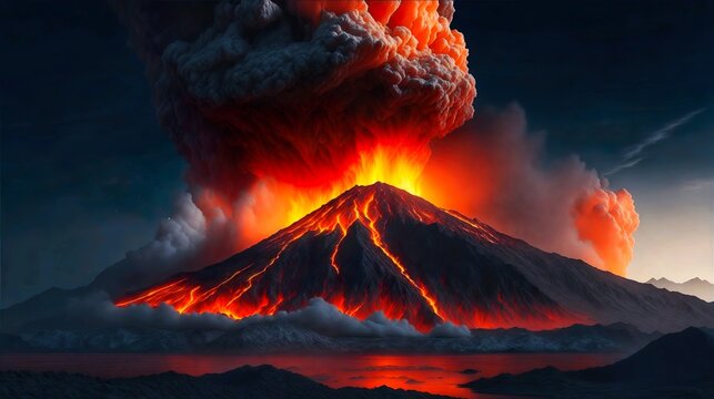 Volcano mountain eruption exploding, Generative AI 