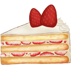 Strawberry cake and decorated with two strawberries