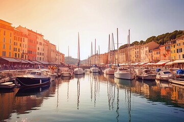 Fototapeta na wymiar Perfect Picturesque European Harbor: A Mesmerizing Summer Scene of Coast, Architecture, and Tourism Created by Generative AI