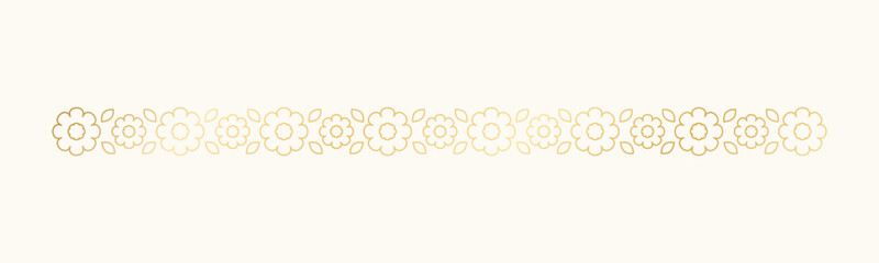 Gold floral separators border, text dividers. Line borders botanical luxury design element.