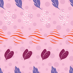 Vector tropic leaves on pink background, seamless pattern